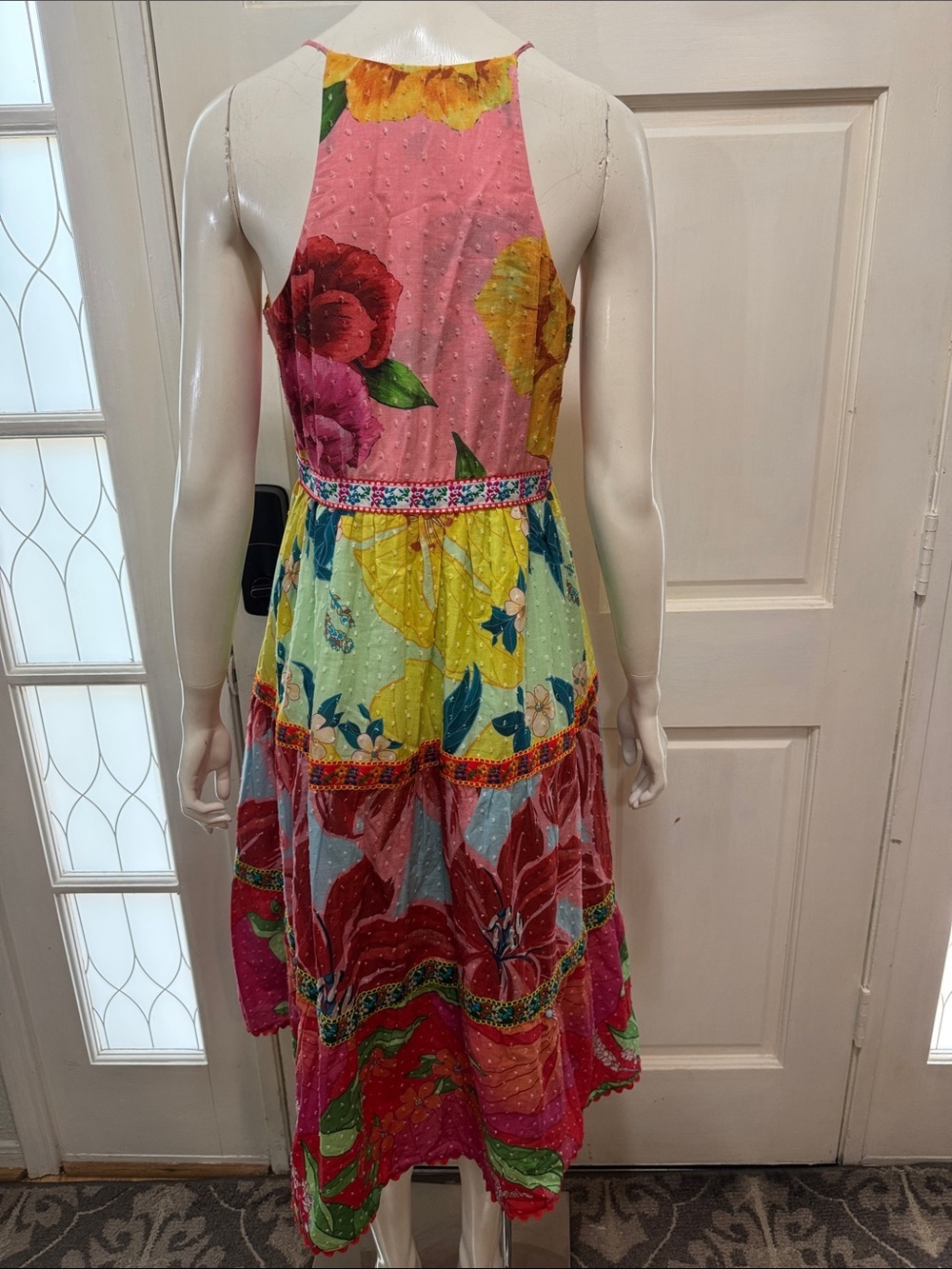 Farm Rio Tiered Cotton Tank Midi In Mixed Garden Floral Dress Size XSMALL - Picture 10 of 15